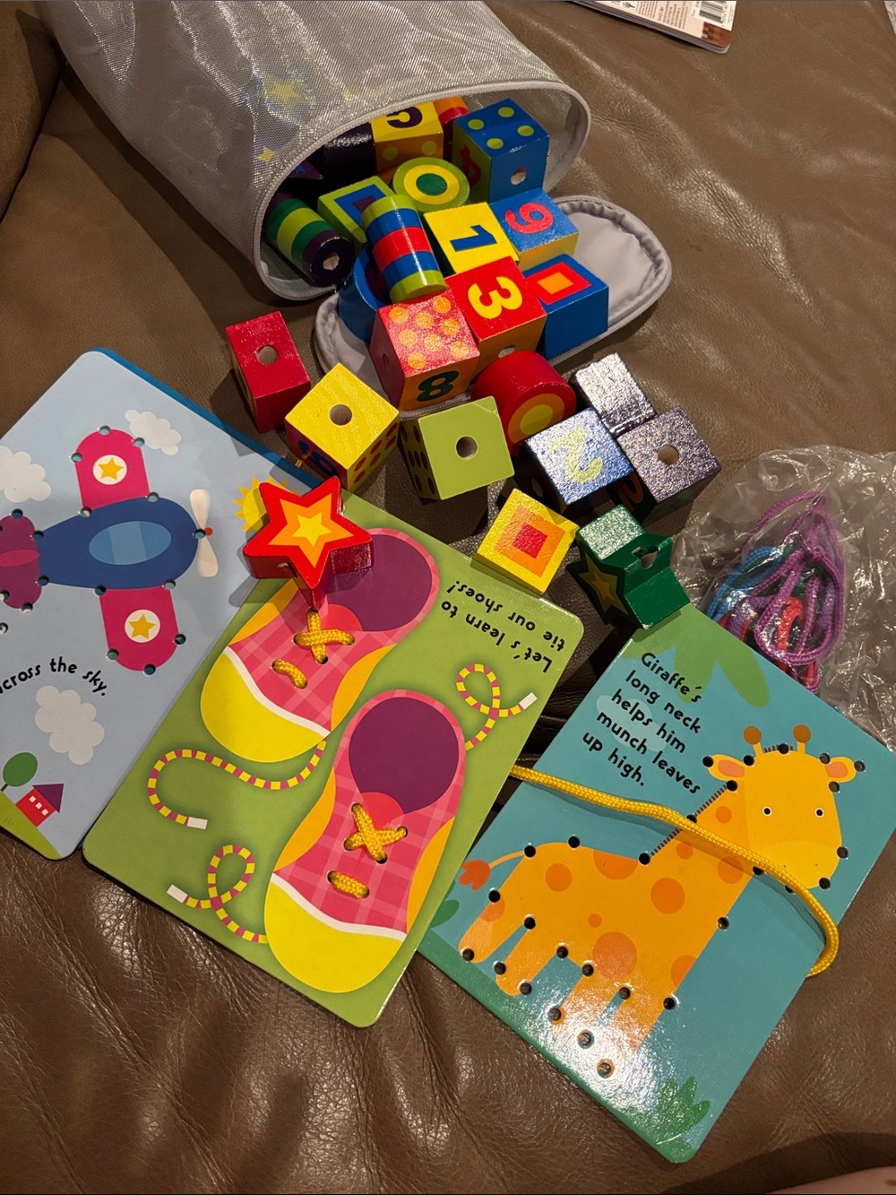 Colorful Wooden Learning Block and Lacing Toy Set